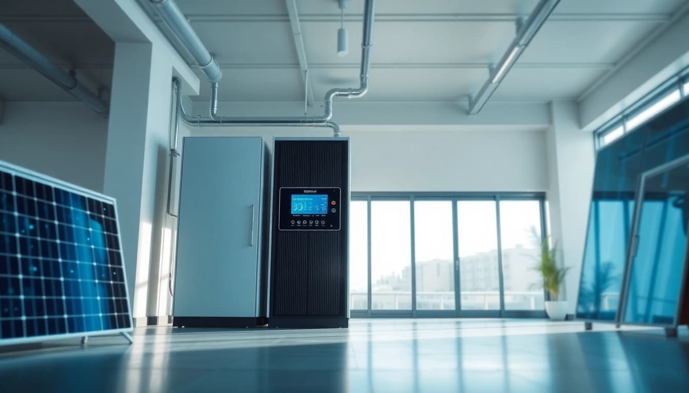 Commercial storage solution showcasing a modern solar battery installation in a professional business space.