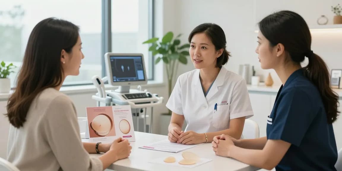 Consultation for breast implants Toronto with surgeon and patient in a modern clinic.