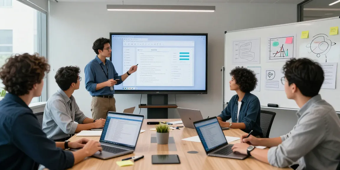 Download WPS Office in a collaborative workspace with a team brainstorming and using technology.