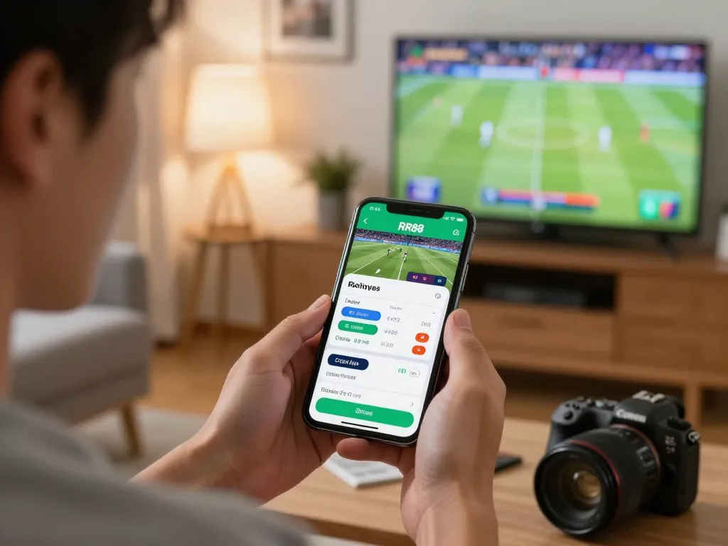 Experience thrilling sports betting with the RR88 app in a cozy home setting.