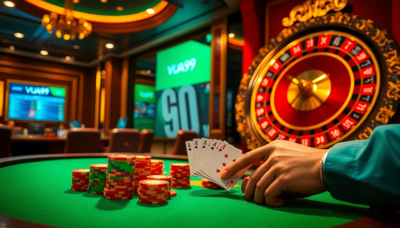 Experience strategic poker excitement at Vua99's luxurious casino tables.