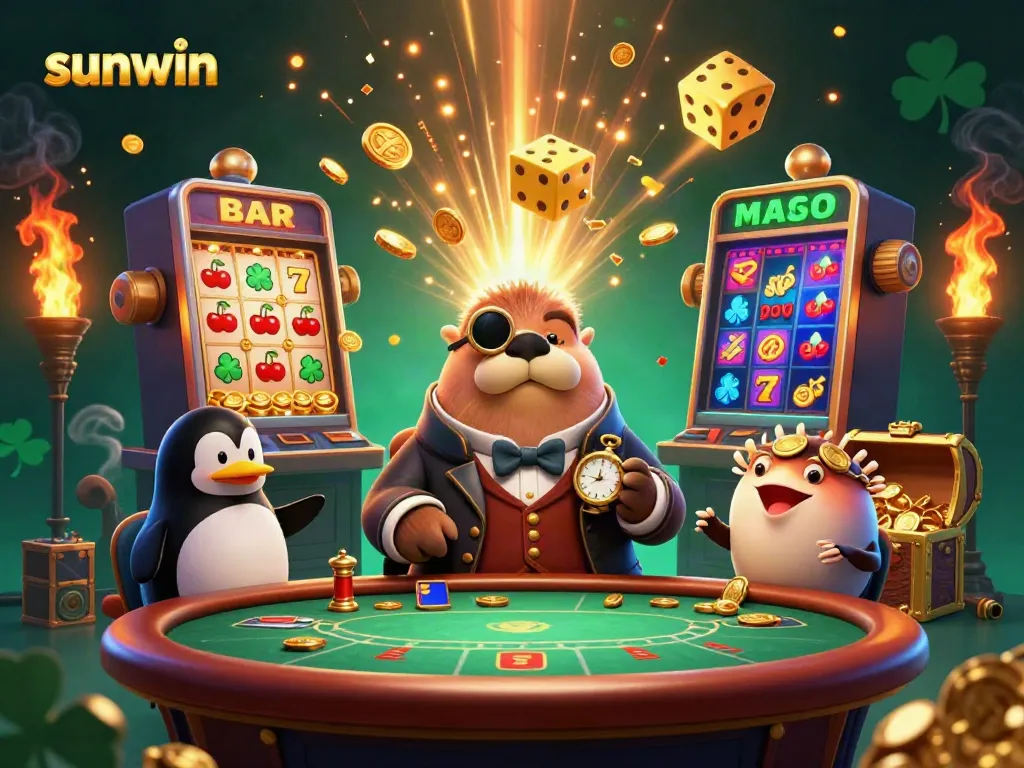 Experience the thrill of gaming with sunwin's underwater poker scene featuring a walrus and unique characters.