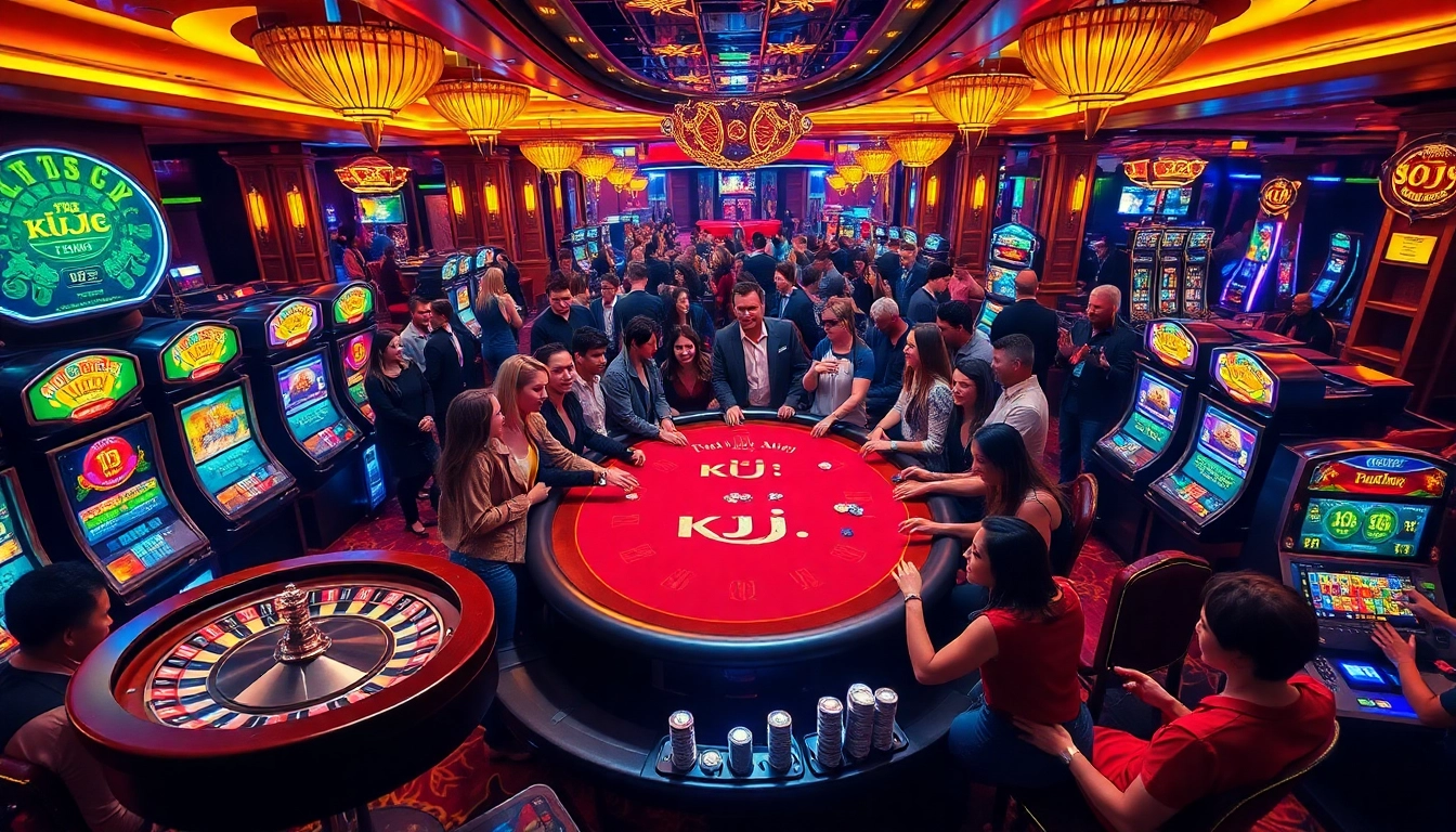 KJC-themed poker game in a vibrant casino filled with excitement and players' enthusiasm.