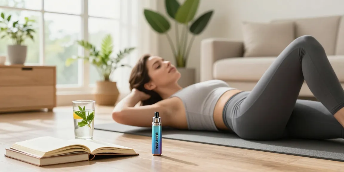 geek bar thc device in a serene living room setting with hemp plants