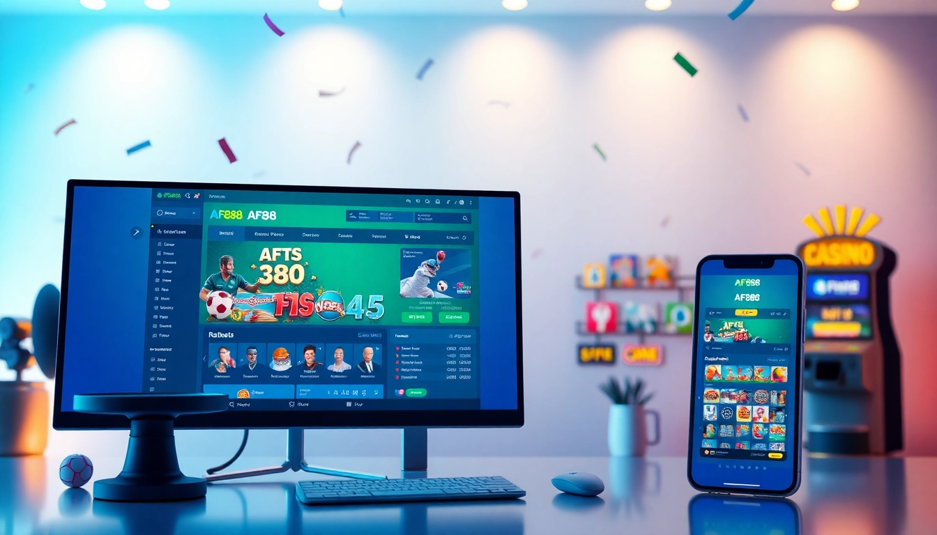 AF88 online betting platform interface on desktop and mobile, showcasing a vibrant gaming experience.