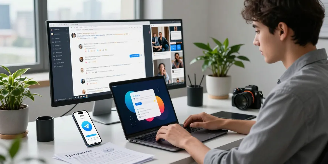 Experience seamless communication with Telegram Download on various devices in a modern workspace.