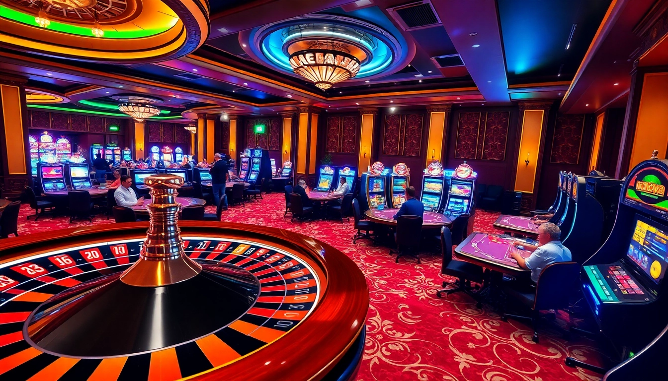 Experience excitement with nova88 at a luxurious casino gaming scene featuring roulette and poker.