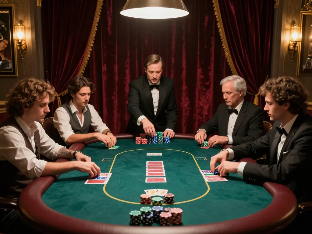 Fly88 players strategizing at a high-stakes poker table in an elegant setting.