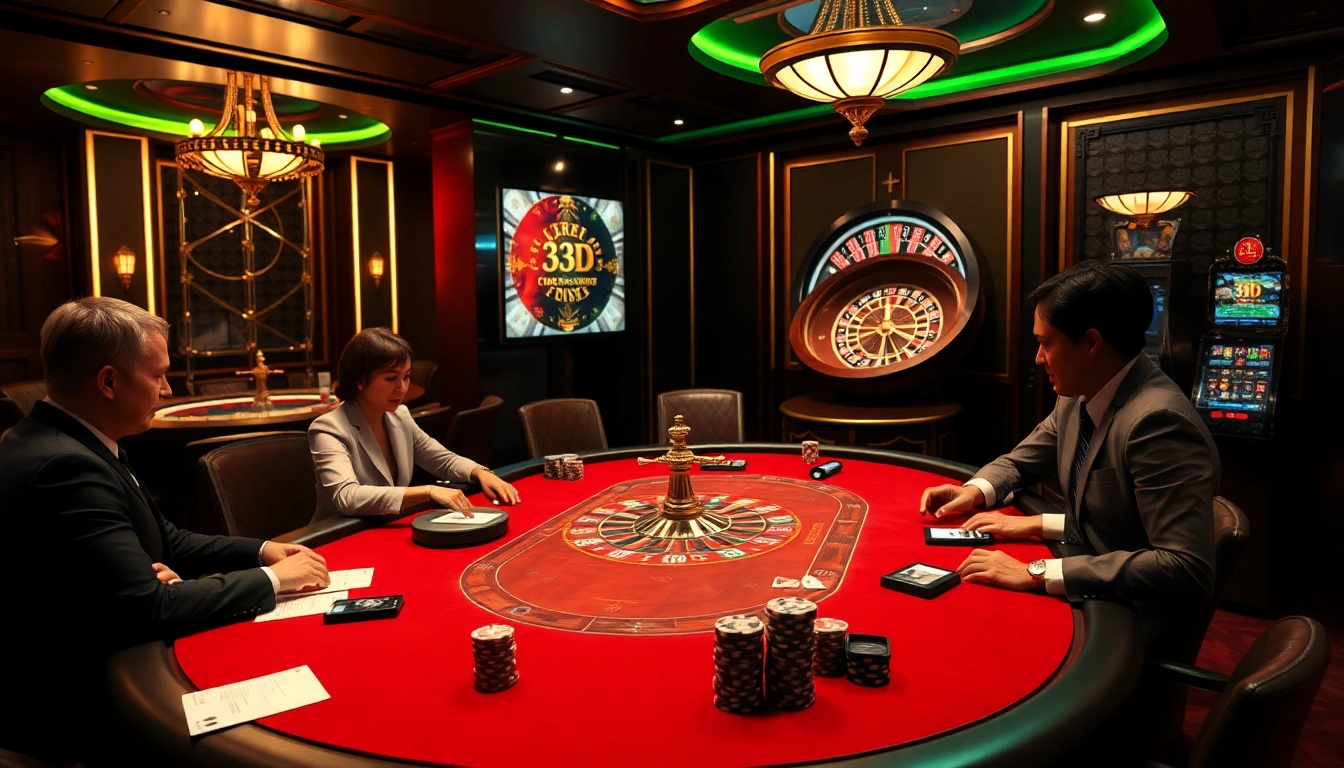 Players immersed in a thrilling poker game at 33BD's luxurious online casino.