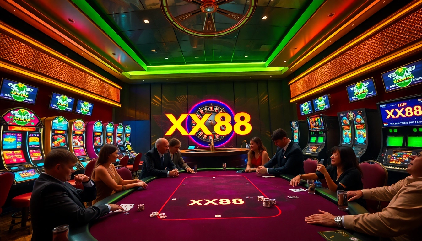 Players placing bets at the XX88 casino table, creating an exciting gaming atmosphere.
