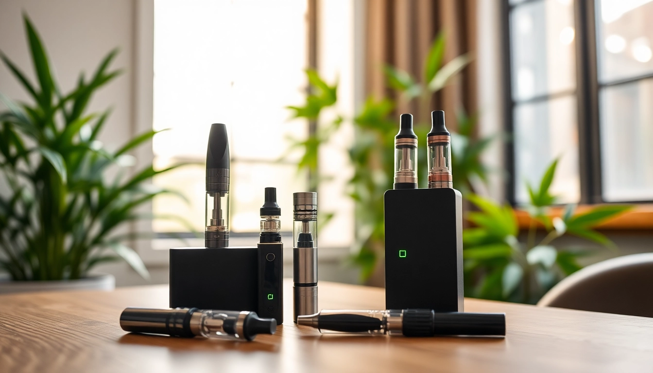 Showcasing Cannabis Vape products with sleek designs and modern aesthetics in a natural setting.