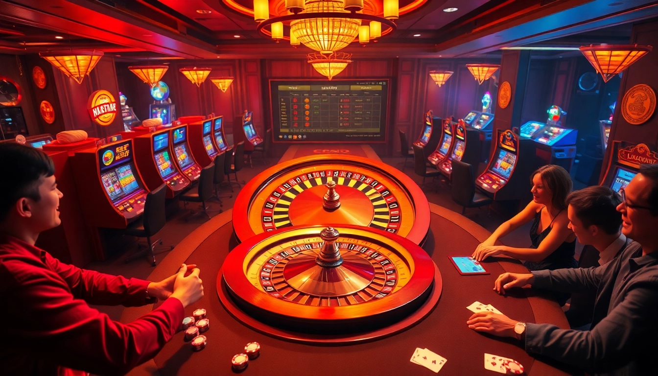 Experience the excitement of casino gaming at https://www.6l777.vip/ with a vibrant roulette wheel and animated players.