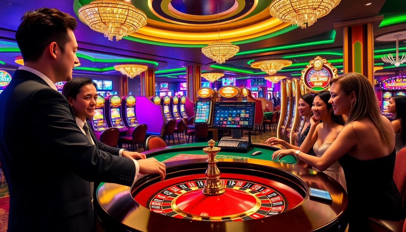 Immersive casino scene showcasing the excitement of gambling at https://rr88.pizza/ with roulette and players.