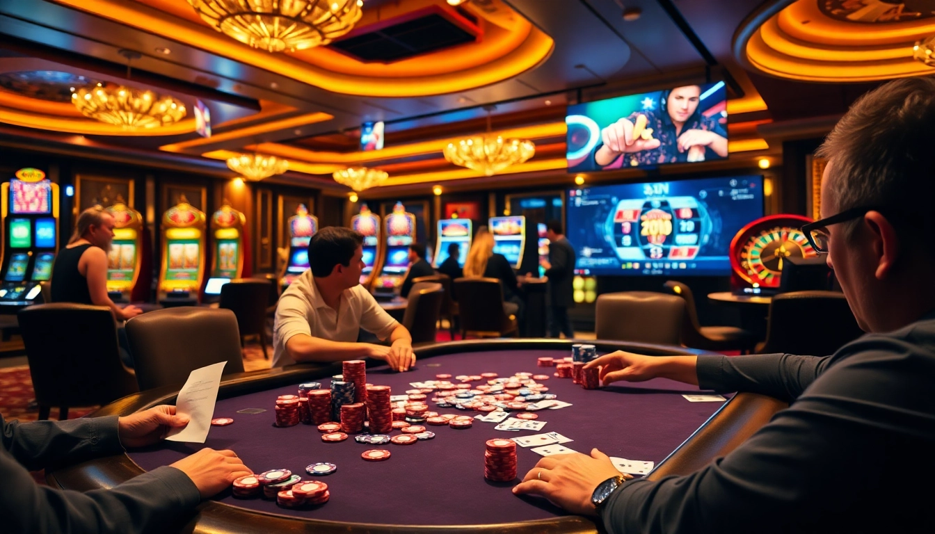 Experience intense poker action at the 7mcn casino with vibrant chips and cards.
