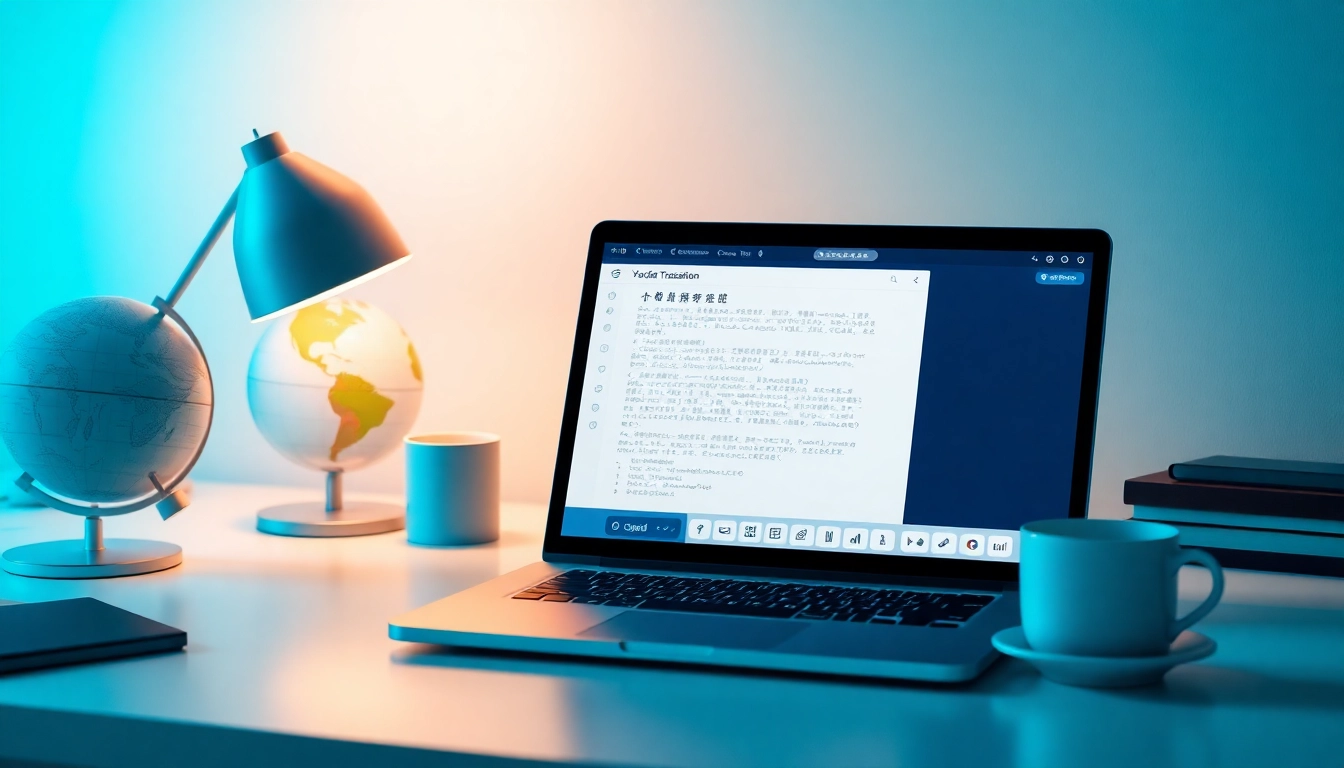 Youdao translation download showcased in a modern workspace with multilingual text, emphasizing innovation and ease of use.