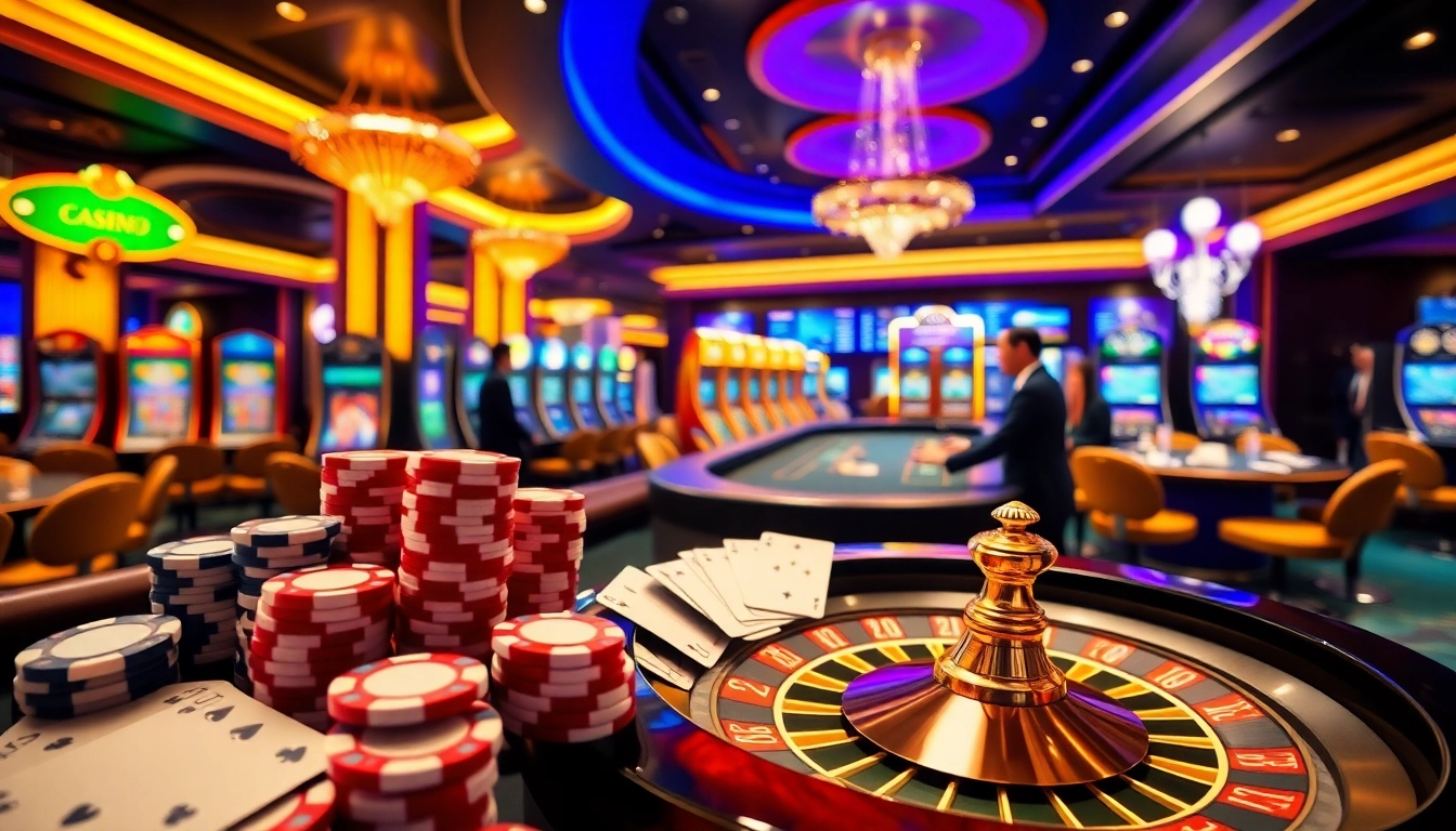 THABET casino scene showcasing vibrant poker chips and roulette wheels for an immersive experience.