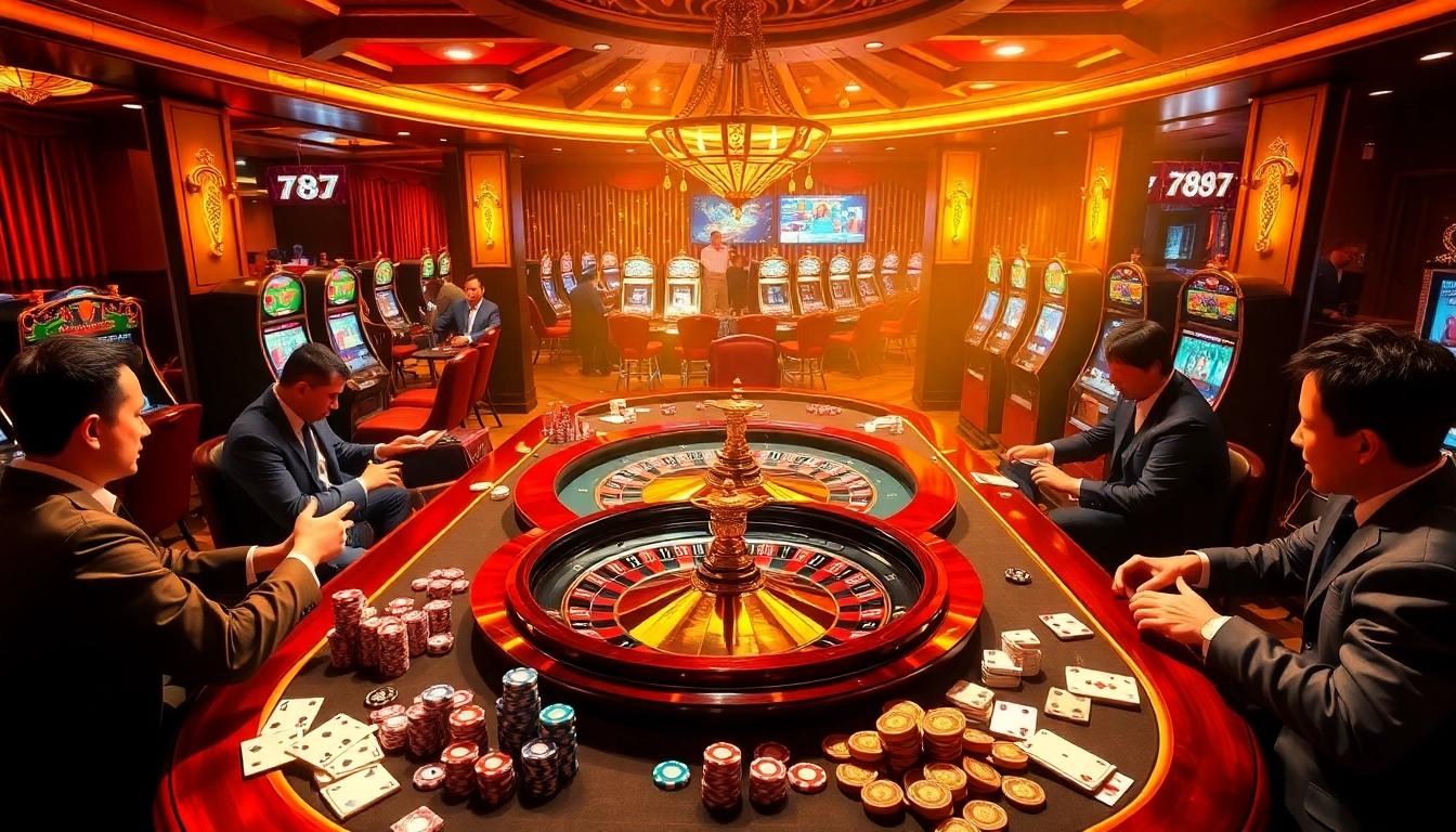 Experience the thrill of 789 bet at a vibrant casino scene filled with roulette, poker, and excitement.