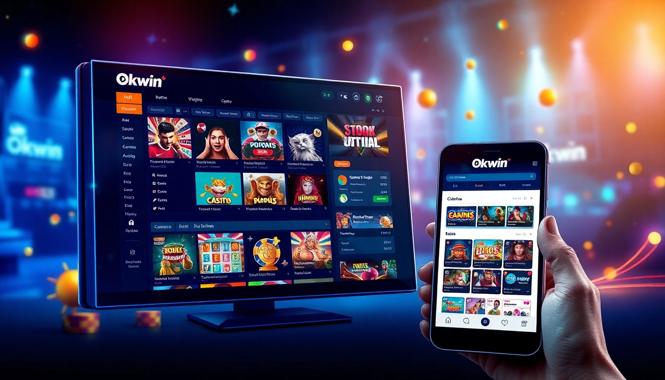 Okwin online gaming interface showing vibrant slots and sports betting options