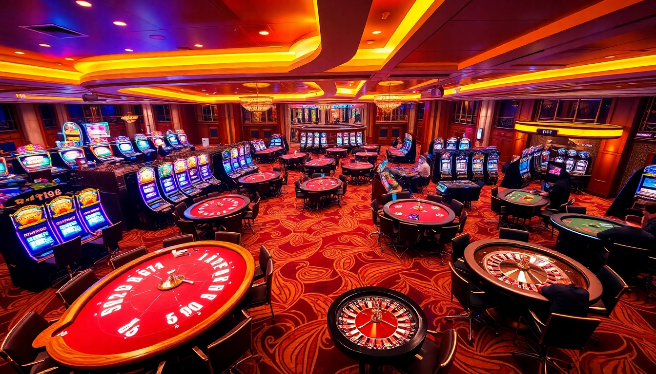 Players enjoy thrilling games at RR88 casino, showcasing vibrant slots and engaging table action.