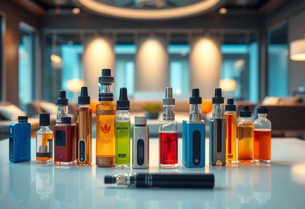 Explore a variety of Vape & E-Liquids in a stylish setup highlighting diverse flavors.