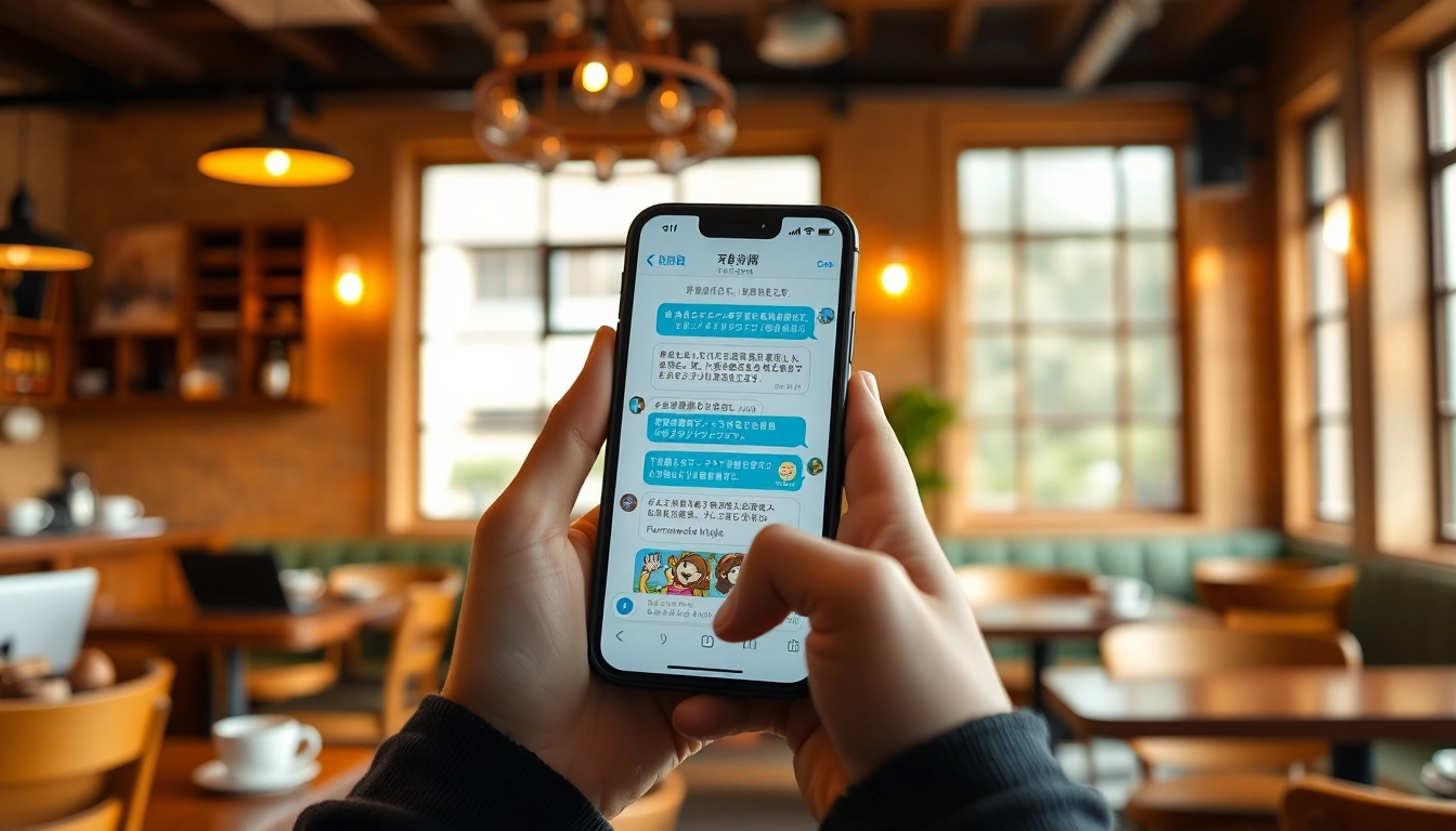 Chatting on Telegram with ease in a cozy café setting, showcasing the app's features related to 电报下载.