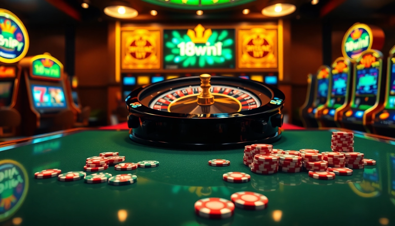 Engage in exciting online gambling at 168vn with a vibrant casino scene showcasing roulette and poker chips.