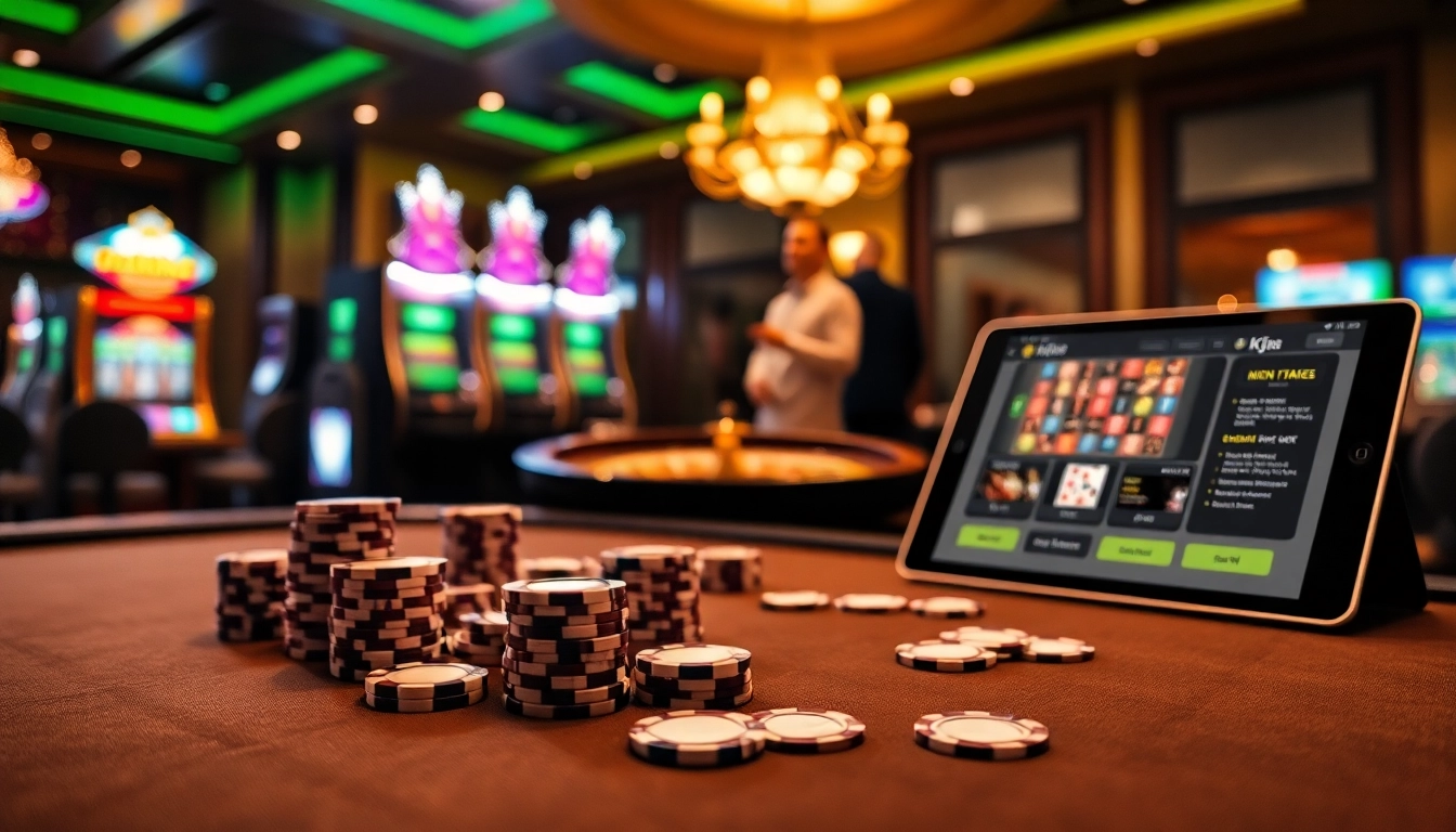 KJC luxury casino ambiance with poker chips, cards, and exciting gambling visuals.
