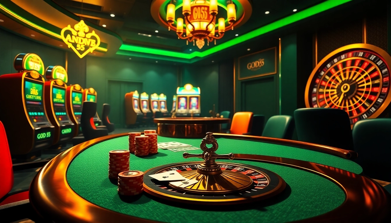 Experience thrilling gameplay at GOD 55 with luxurious casino tables and vibrant slots.