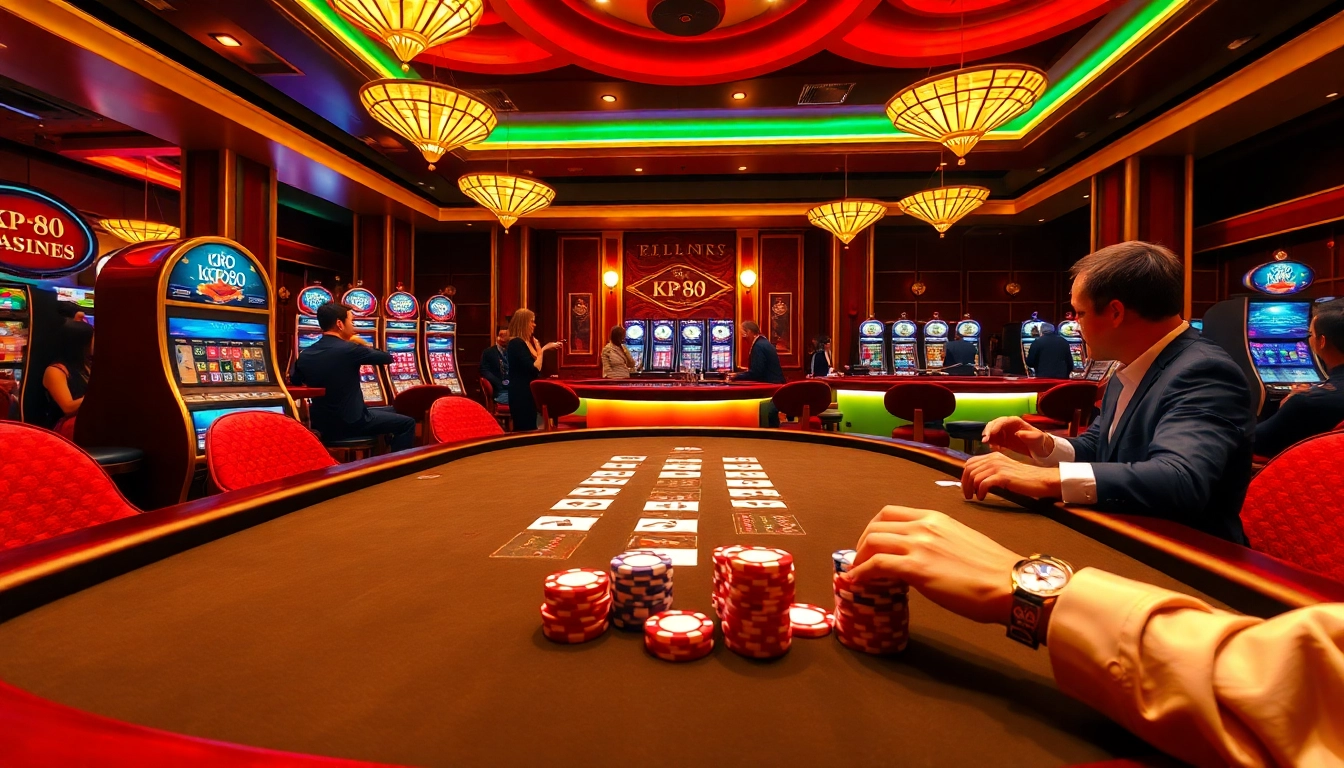 Experience the thrill of kp 88 in a vibrant casino scene with poker tables and dazzling slot machines.