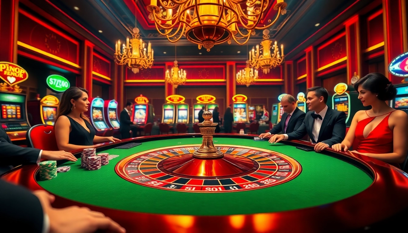 Experience the thrill of gambling at 5z7776 com with a vibrant roulette table and glamorous players.