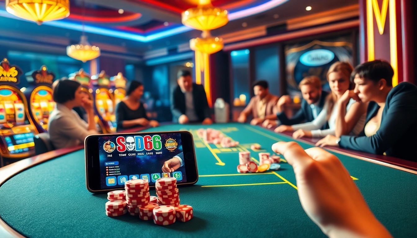 SODO66 online gambling platform showcasing vibrant casino elements, players engaged in excitement.