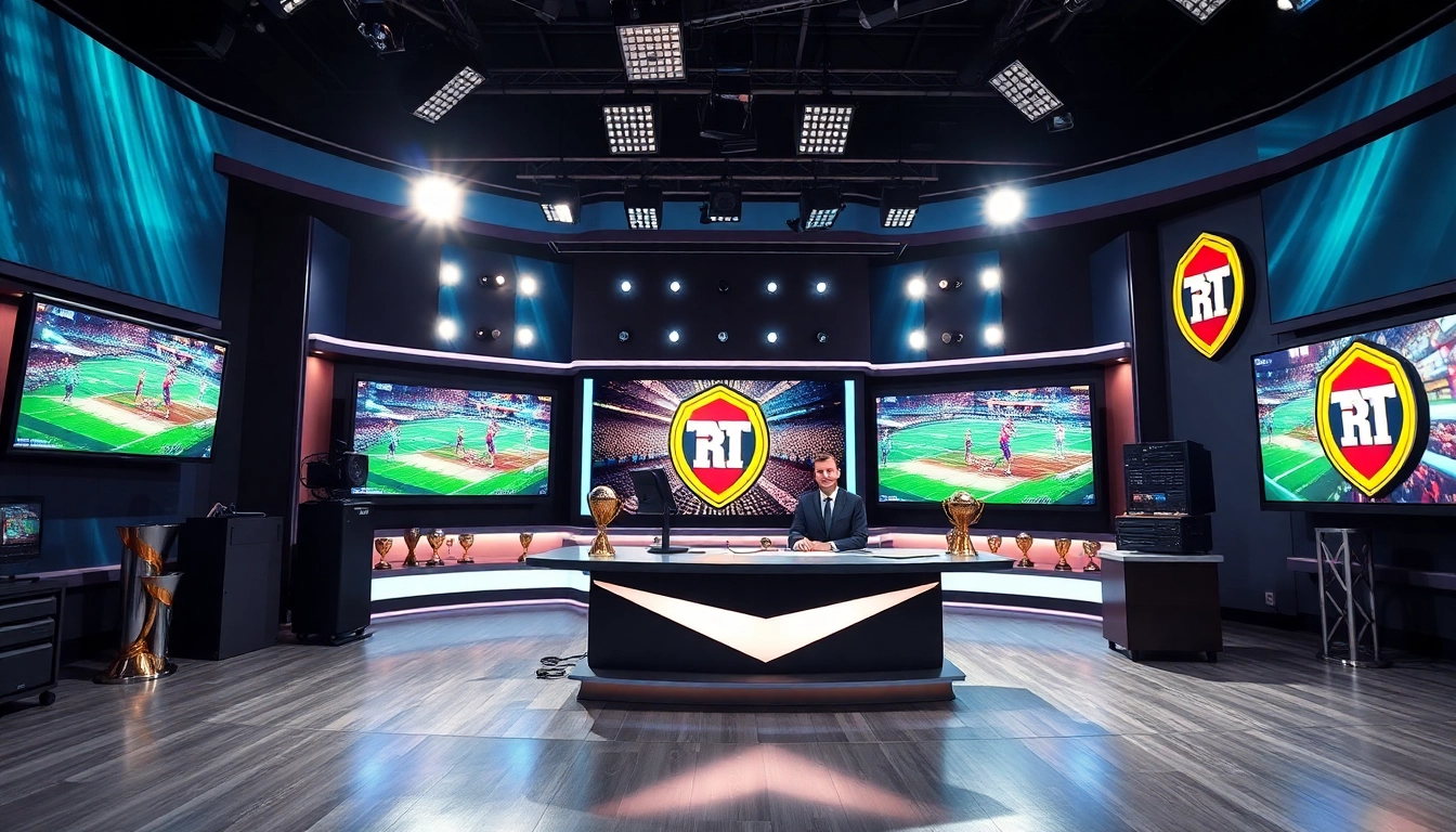 Engaging scene of sports broadcasting setup highlighting live sports action and advanced technology.