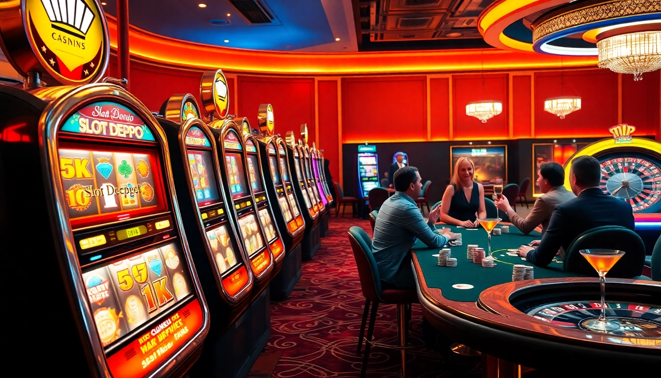Engaging scene of Slot Depo 1K machine with active players and vibrant casino ambiance.