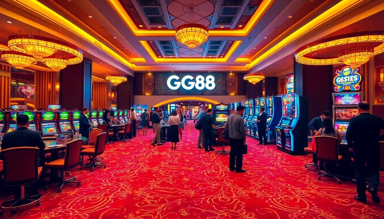 Players enjoying the thrill of GG88 casino games with vibrant slot machines in view.