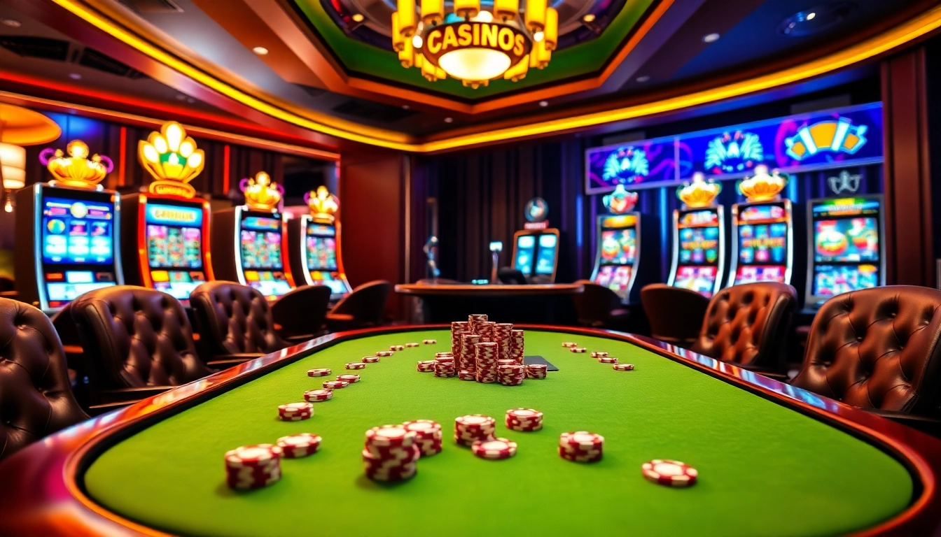 Experience the thrilling allure of online casino action at http://mm88.center/ with vibrant poker tables and colorful chips.