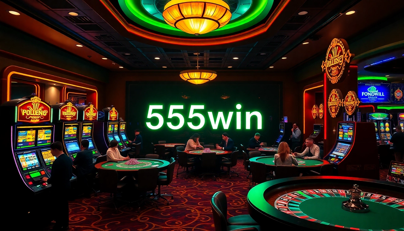 Experience the excitement of 555win at a vibrant casino with players and games.
