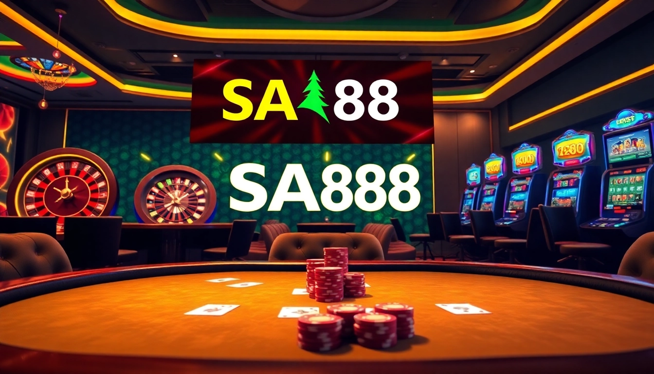 Experience the excitement of betting at SA88 with poker chips and cards on display.