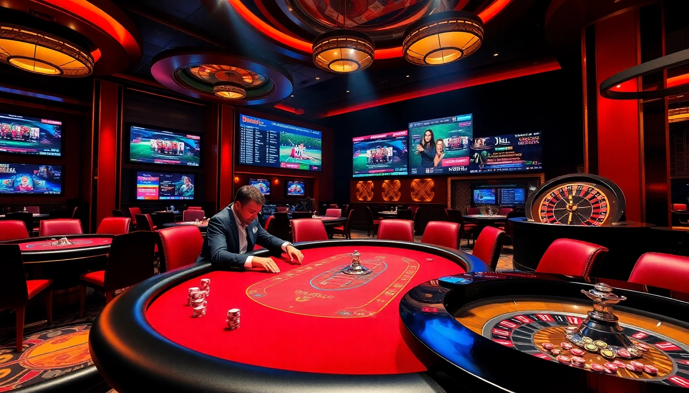 Players engage in an exciting sbobet poker game at a luxury casino table.