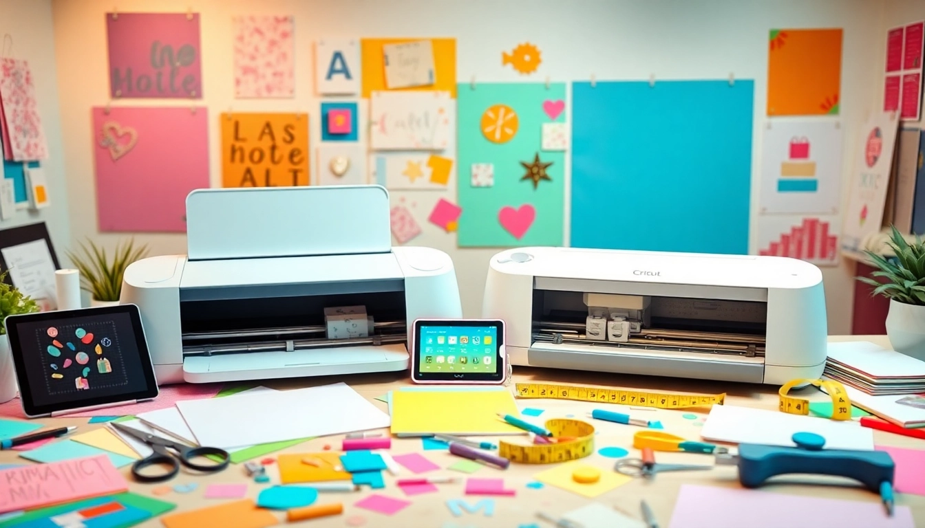 Side-by-side comparison of Silhouette vs Cricut cutting machines in an inviting crafting workspace.