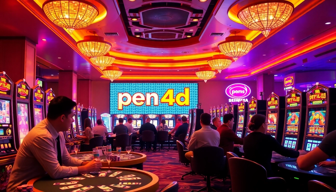 Experience the thrill of gambling with pen 4d slot games in a vibrant casino setting with excited players.