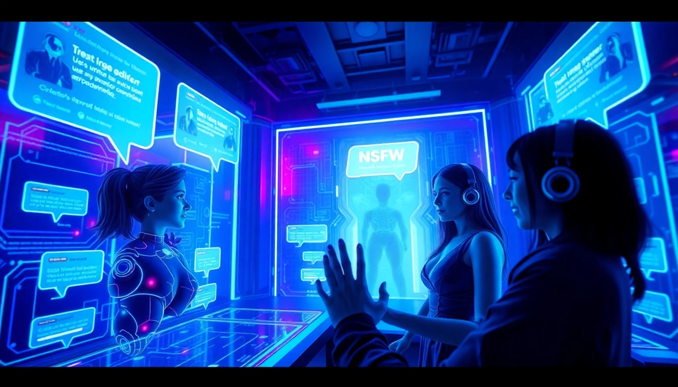 Engaging users interacting with character AI NSFW avatars in a high-tech, vibrant environment.
